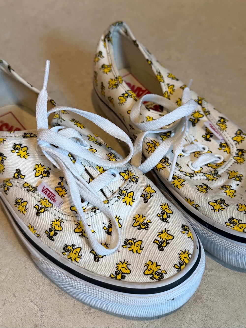 Vans White Canvas Sneakers with Yellow Woodstock Print